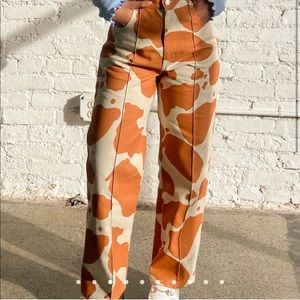Brown cow print pants